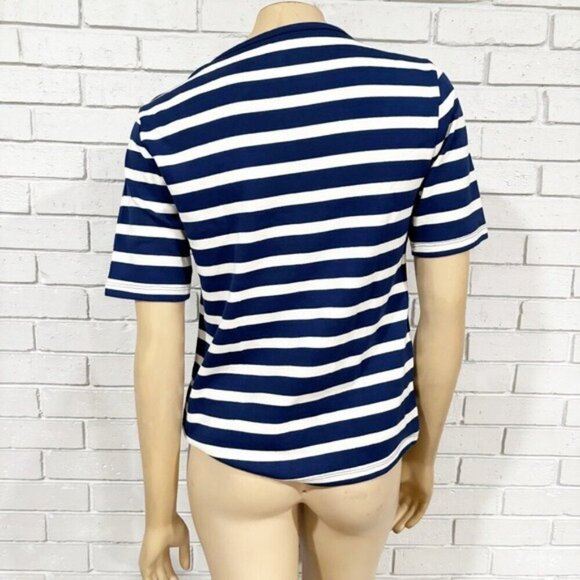 J.Crew Perfect-fit elbow-sleeve T-shirt in stripe with gold buttons - Size Large - Picture 8 of 11